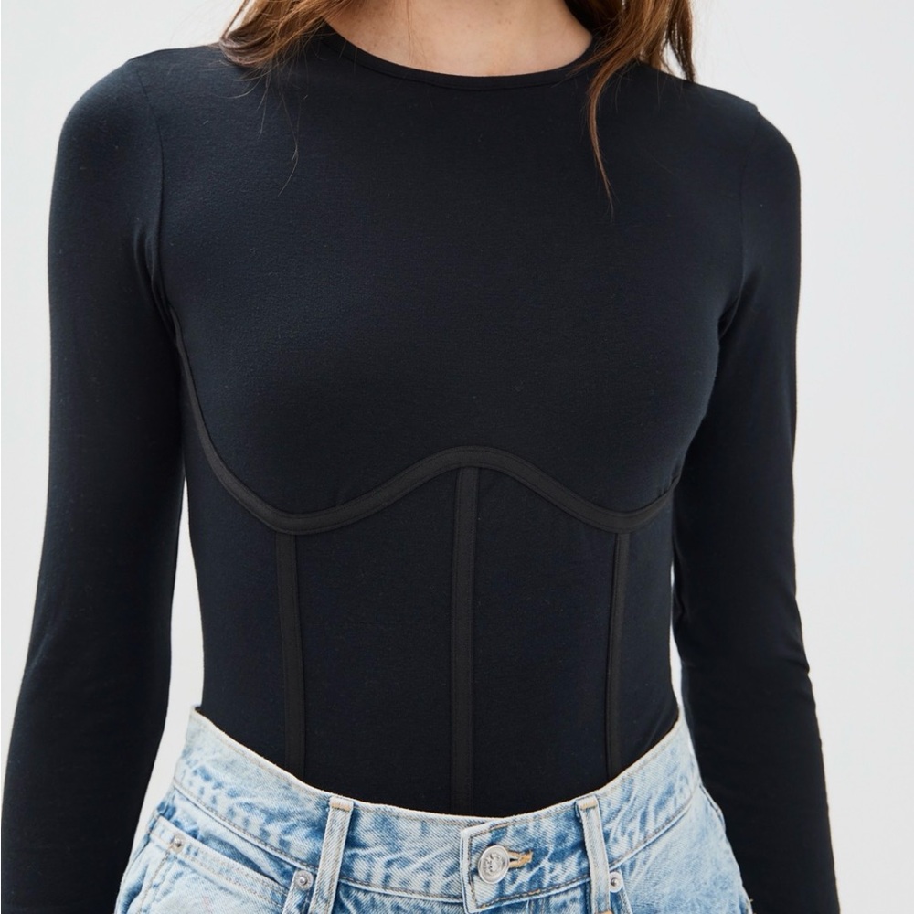 Fleur du Mal Black Long Sleeve Bodysuit size M